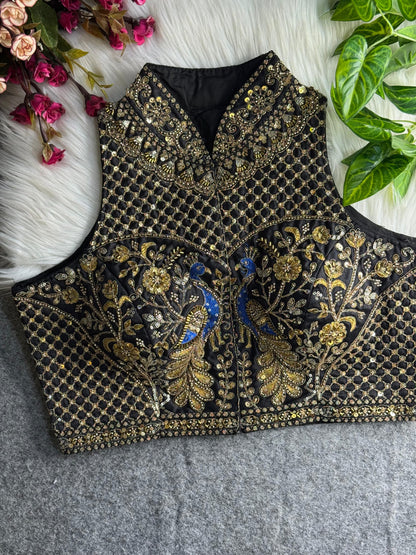Black Pure Italian Silk Halter Coller Neck Bridal Blouse Sleevless Blouse Anant Tex Exports Pvt.Ltd..