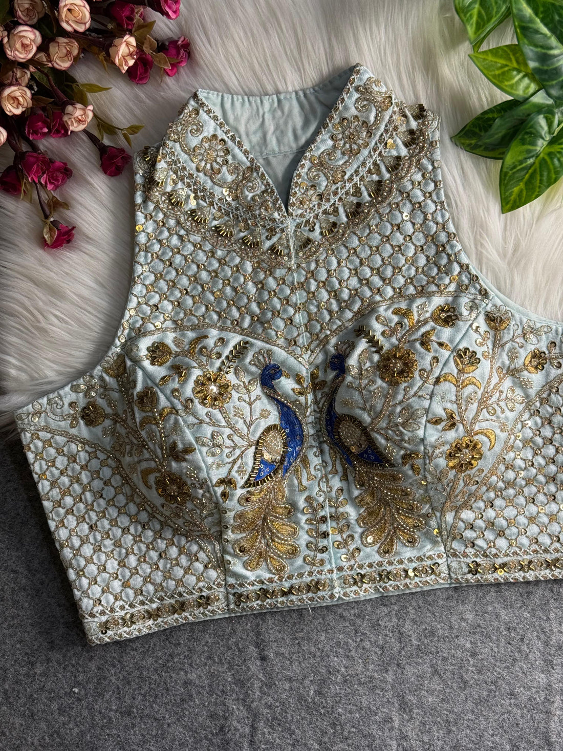 White Pure Italian Silk Halter Coller Neck Bridal Blouse Sleevless Blouse Anant Tex Exports Pvt.Ltd..