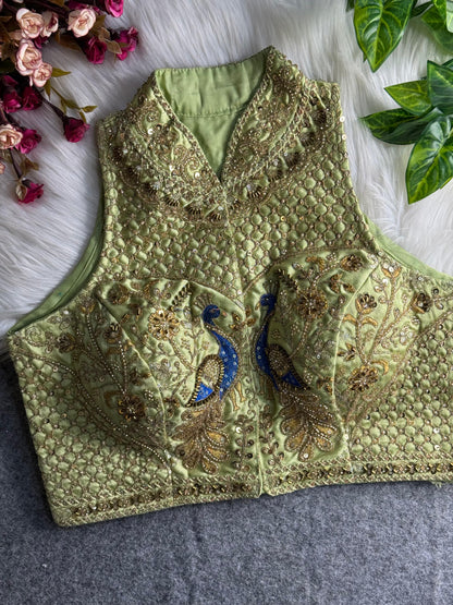 Pista Pure Italian Silk Halter Coller Neck Bridal Blouse Sleevless Blouse Anant Tex Exports Pvt.Ltd..