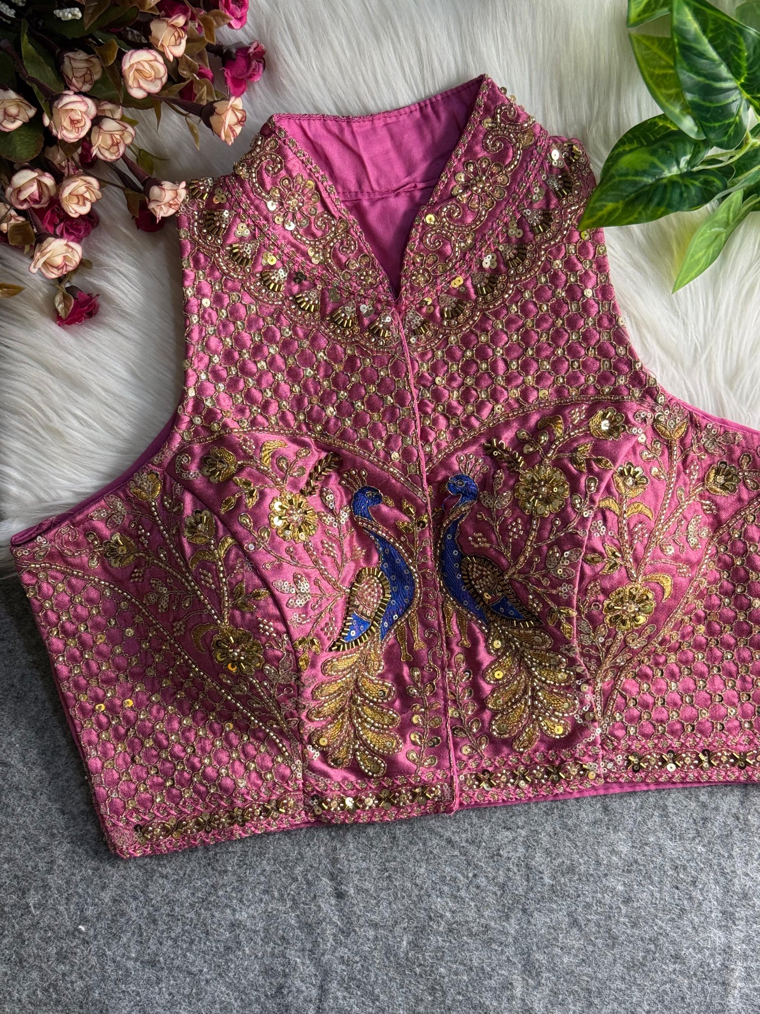 Pink Pure Italian Silk Halter Coller Neck Bridal Blouse Sleevless Blouse Anant Tex Exports Pvt.Ltd..