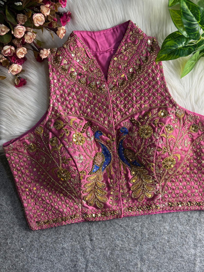 Pink Pure Italian Silk Halter Coller Neck Bridal Blouse Sleevless Blouse Anant Tex Exports Pvt.Ltd..