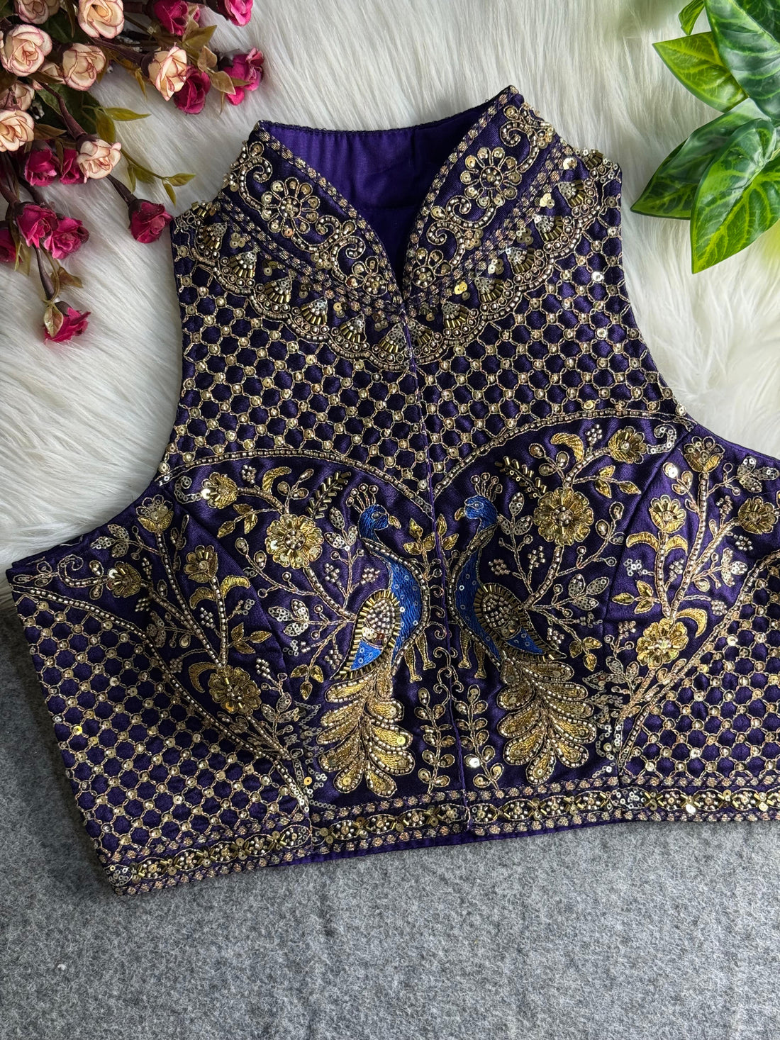 Blue Pure Italian Silk Halter Coller Neck Bridal Blouse Sleevless Blouse Anant Tex Exports Pvt.Ltd..