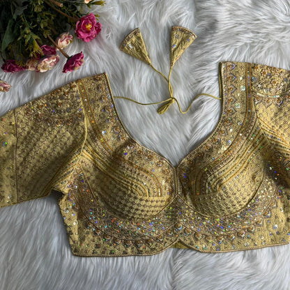 Gold Pure Roman Silk Sabyasachi Style Bridal Blouse Sleevless Blouse Anant Tex Exports Pvt.Ltd..