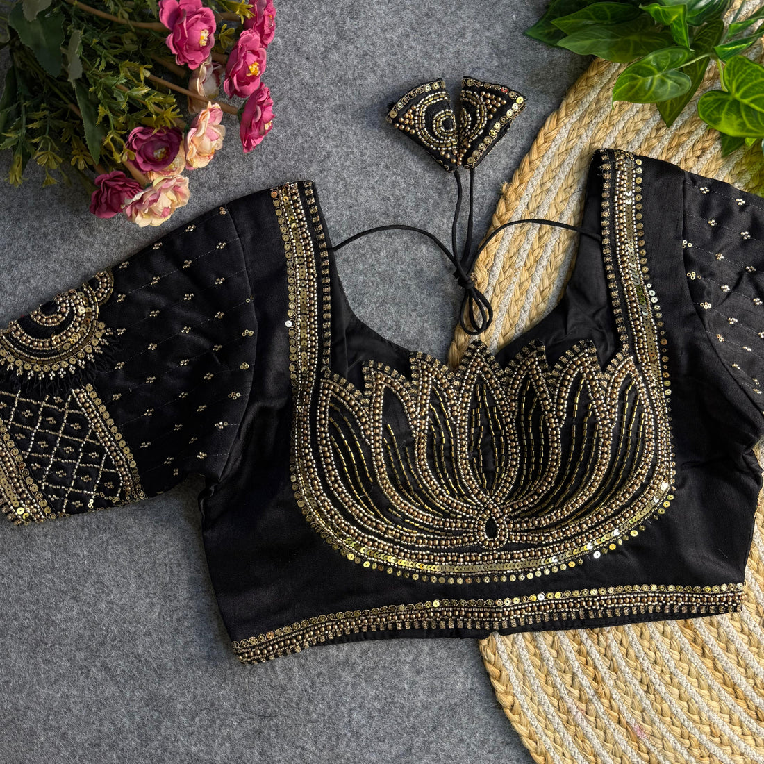 Black Pure Soft Italian Silk Sabyasachi Style Bridal Blouse Sleevless Blouse Anant Tex Exports Pvt.Ltd..