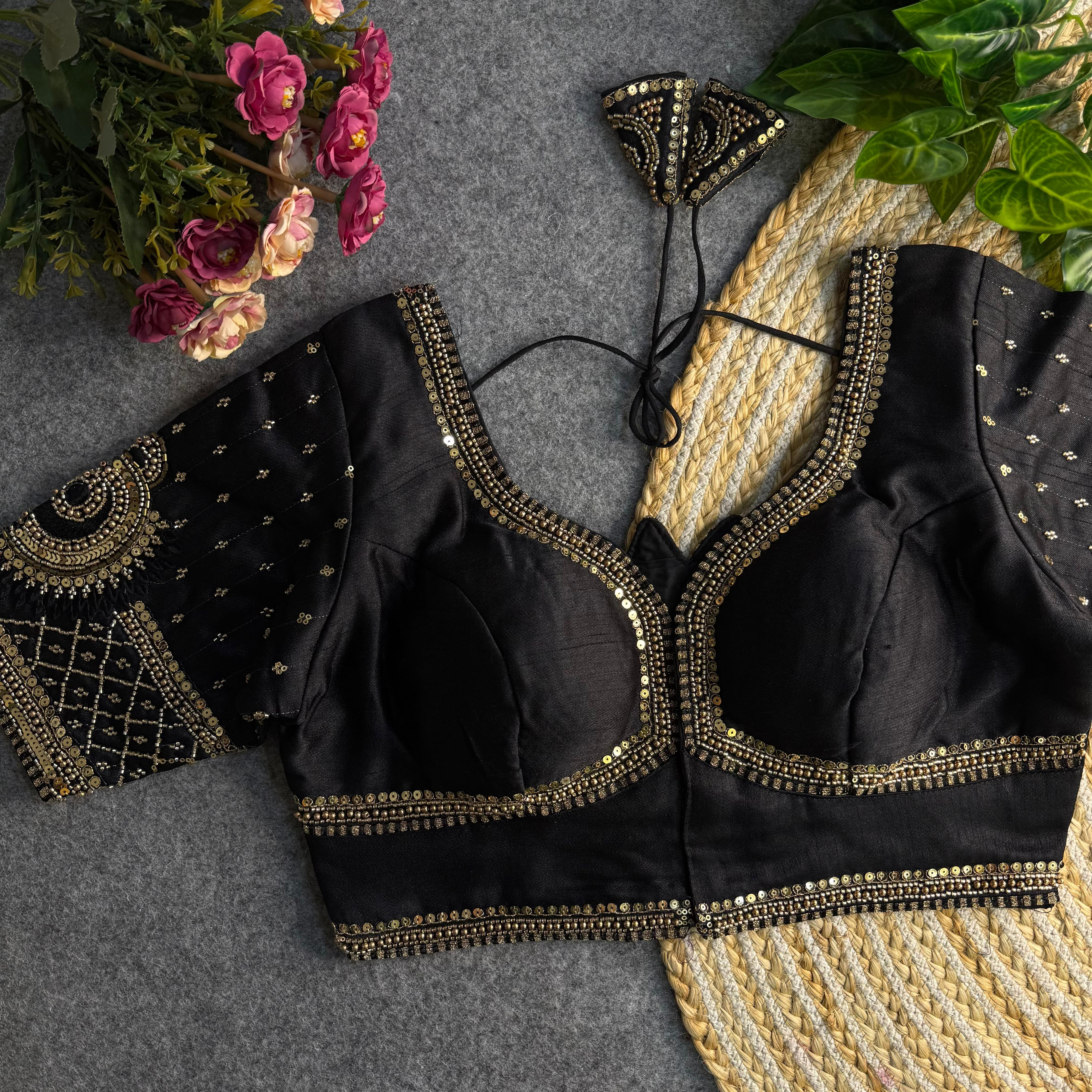 Black Pure Soft Italian Silk Sabyasachi Style Bridal Blouse