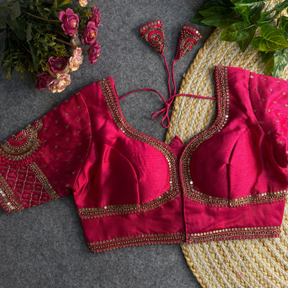 Rani Pure Soft Italian Silk Sabyasachi Style Bridal Blouse Sleevless Blouse Anant Tex Exports Pvt.Ltd..
