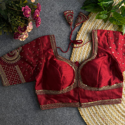 Maroon Pure Soft Italian Silk Sabyasachi Style Bridal Blouse Sleevless Blouse Anant Tex Exports Pvt.Ltd..
