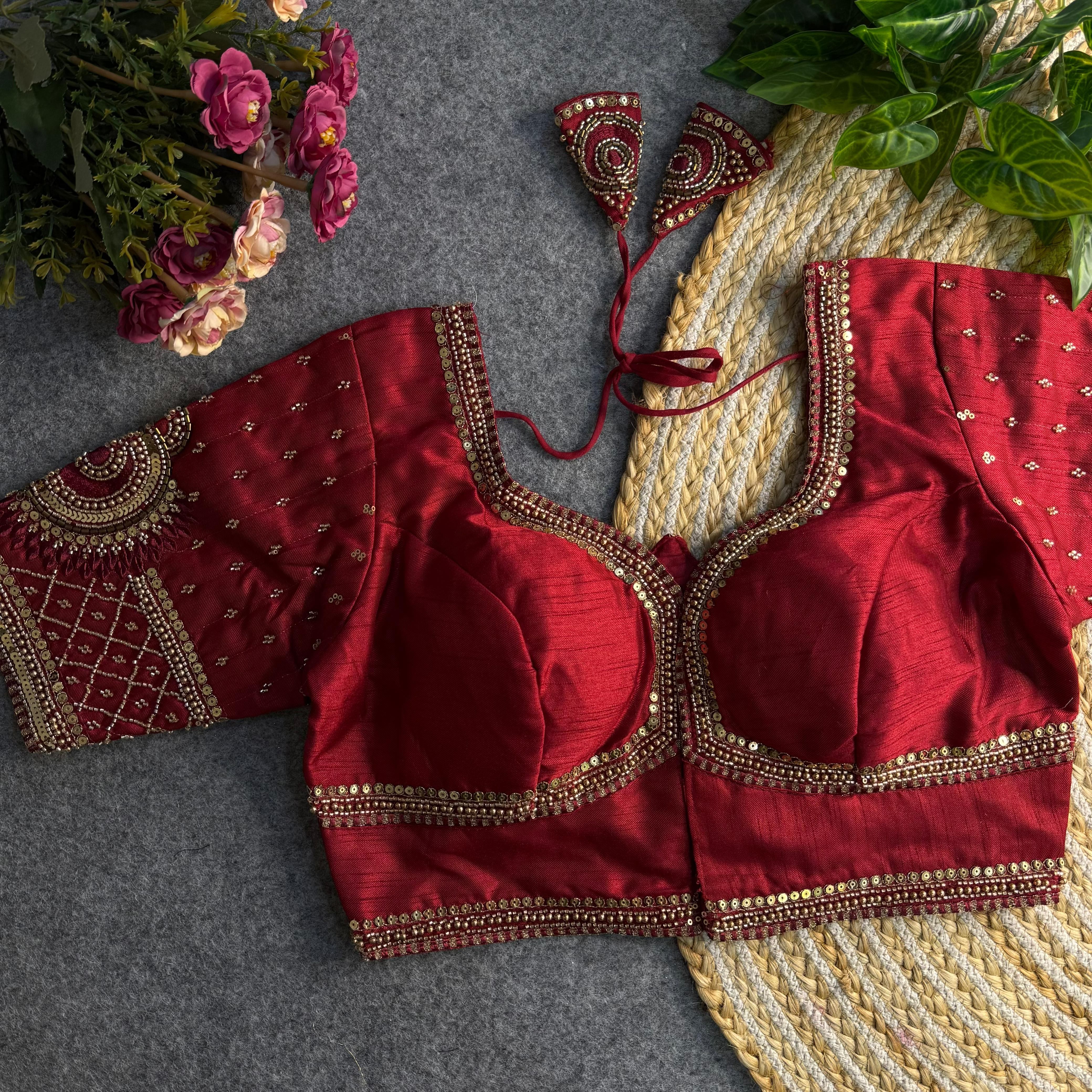 Maroon Pure Soft Italian Silk Sabyasachi Style Bridal Blouse