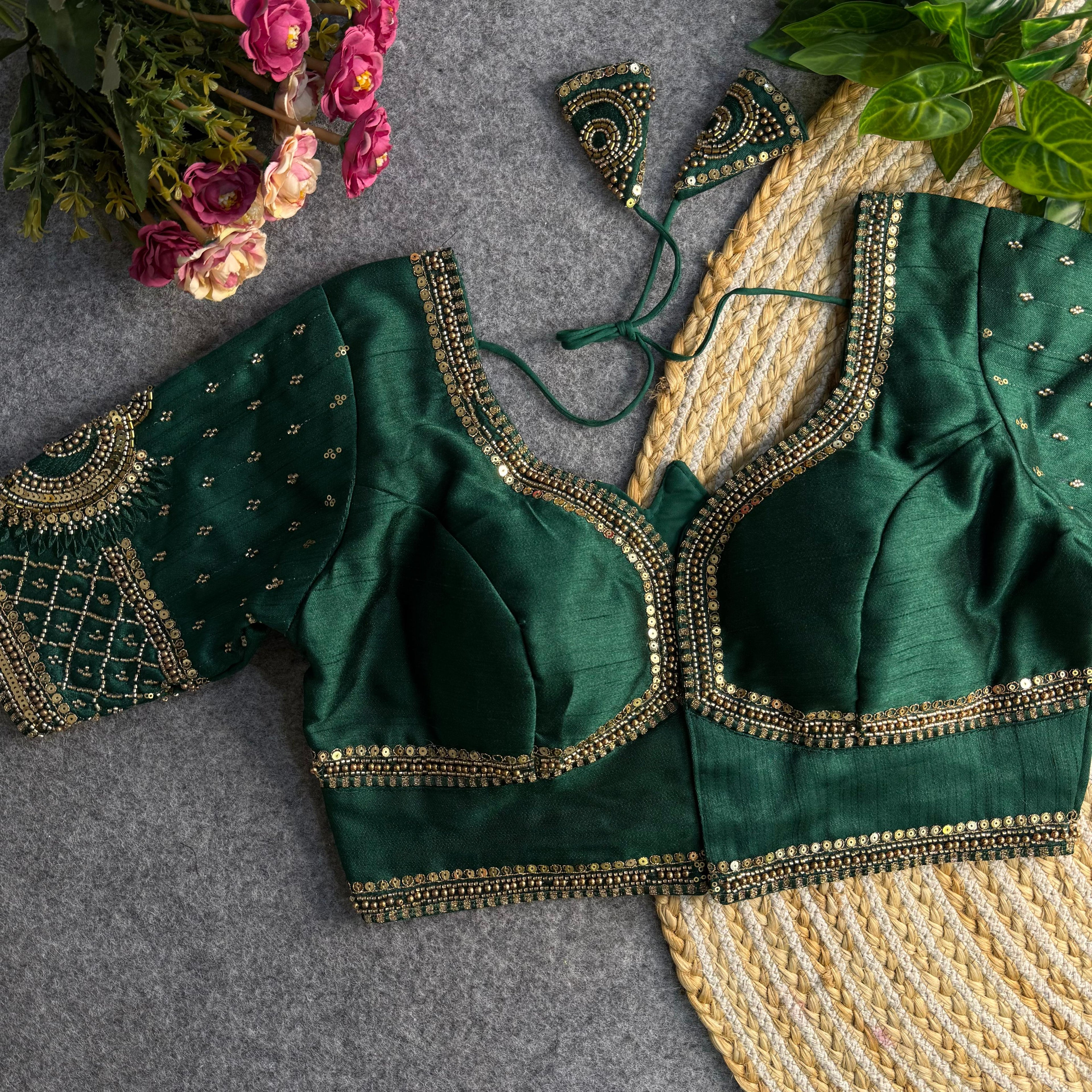 Green Pure Soft Italian Silk Sabyasachi Style Bridal Blouse Sleevless Blouse Anant Tex Exports Pvt.Ltd..