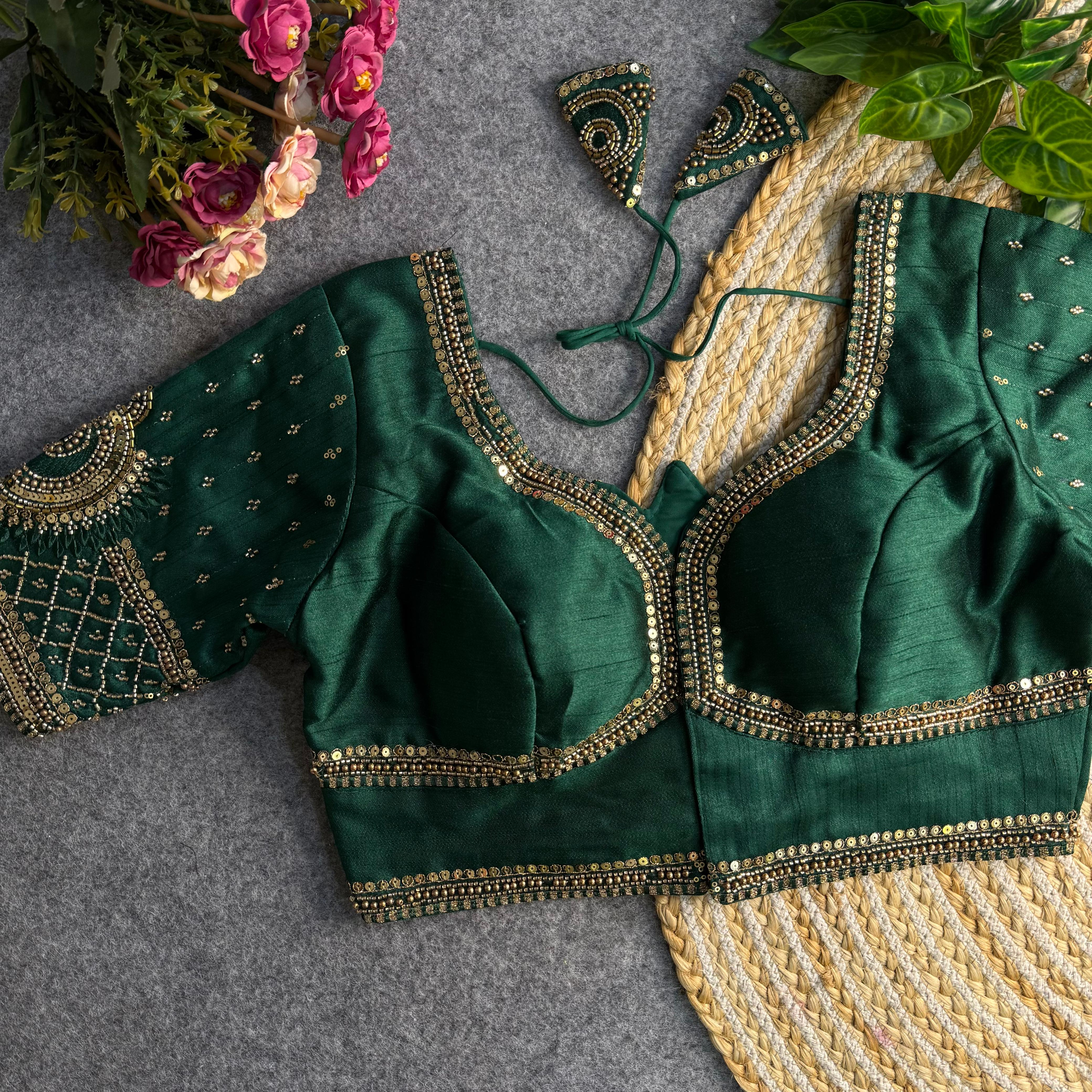 Green Pure Soft Italian Silk Sabyasachi Style Bridal Blouse