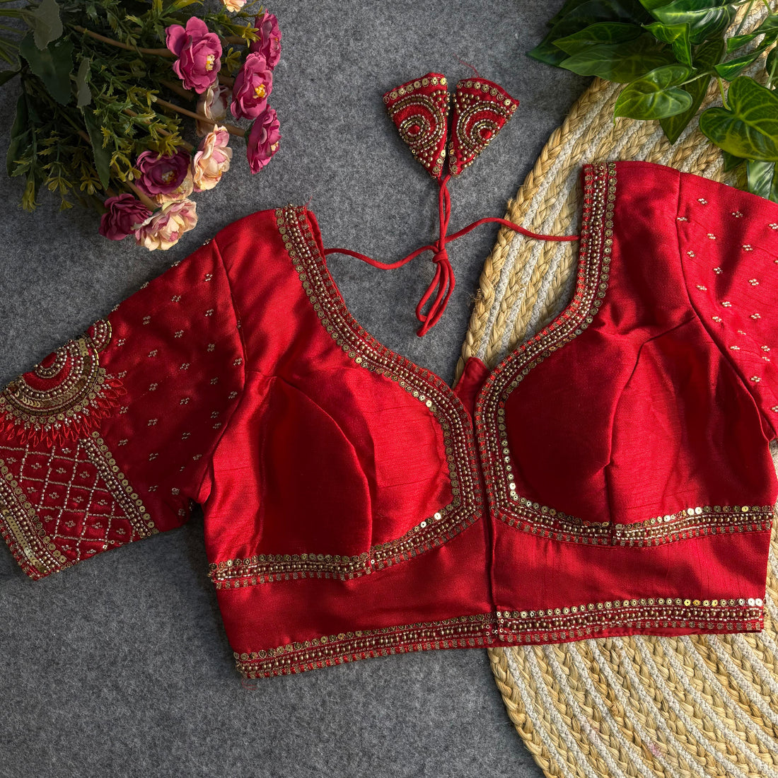Red Pure Soft Italian Silk Sabyasachi Style Bridal Blouse Sleevless Blouse Anant Tex Exports Pvt.Ltd..