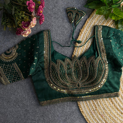 Green Pure Soft Italian Silk Sabyasachi Style Bridal Blouse Sleevless Blouse Anant Tex Exports Pvt.Ltd..