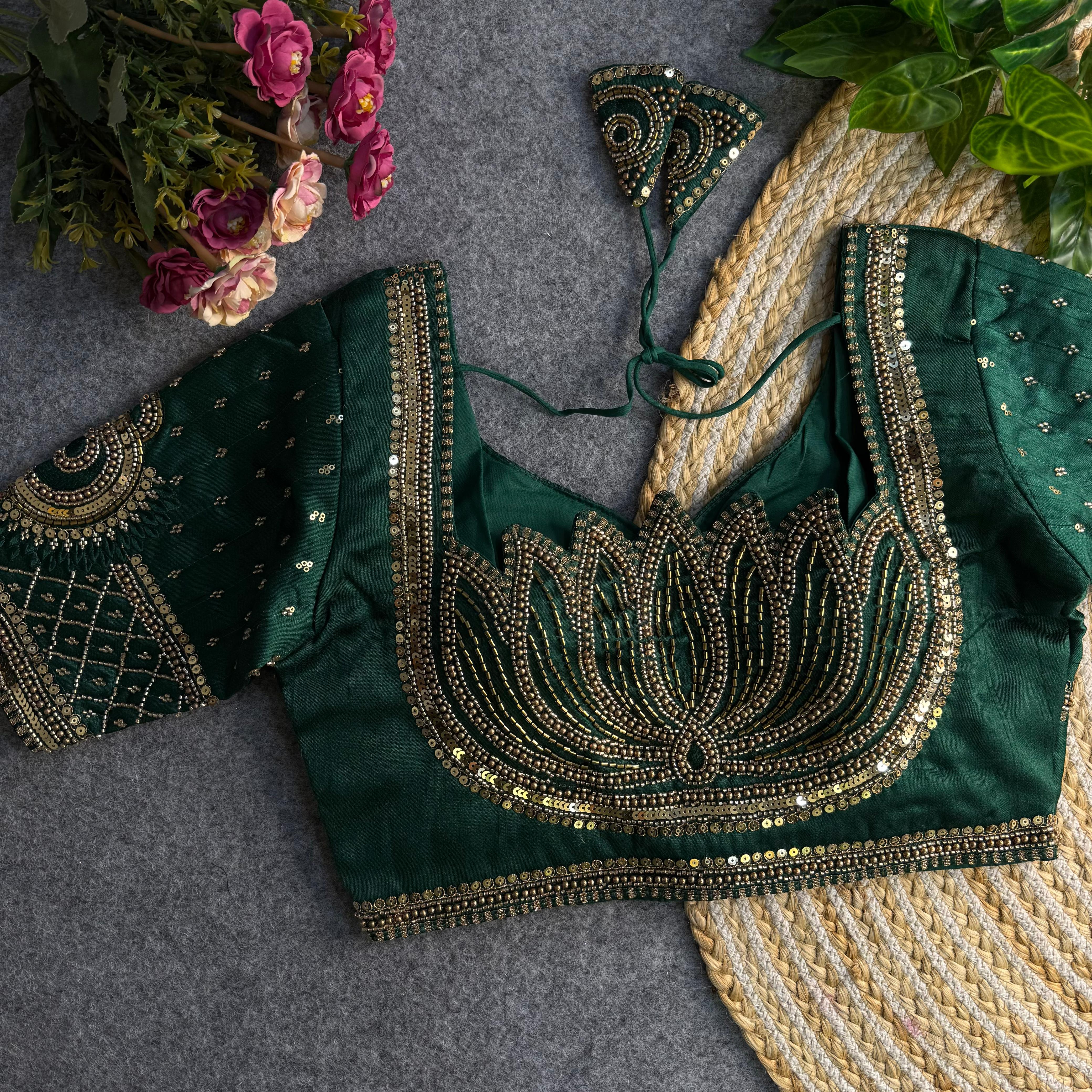 Green Pure Soft Italian Silk Sabyasachi Style Bridal Blouse