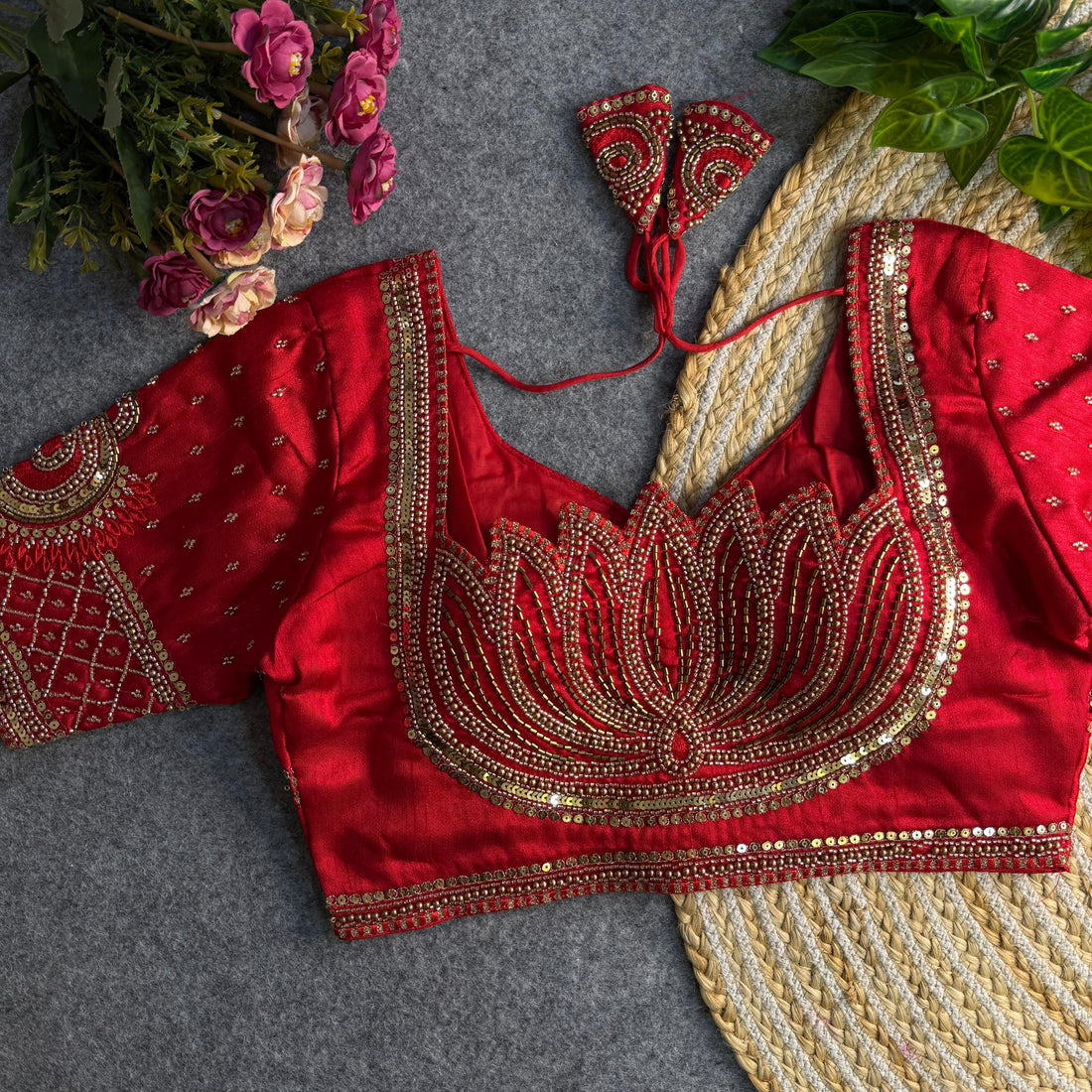 Red Pure Soft Italian Silk Sabyasachi Style Bridal Blouse Sleevless Blouse Anant Tex Exports Pvt.Ltd..