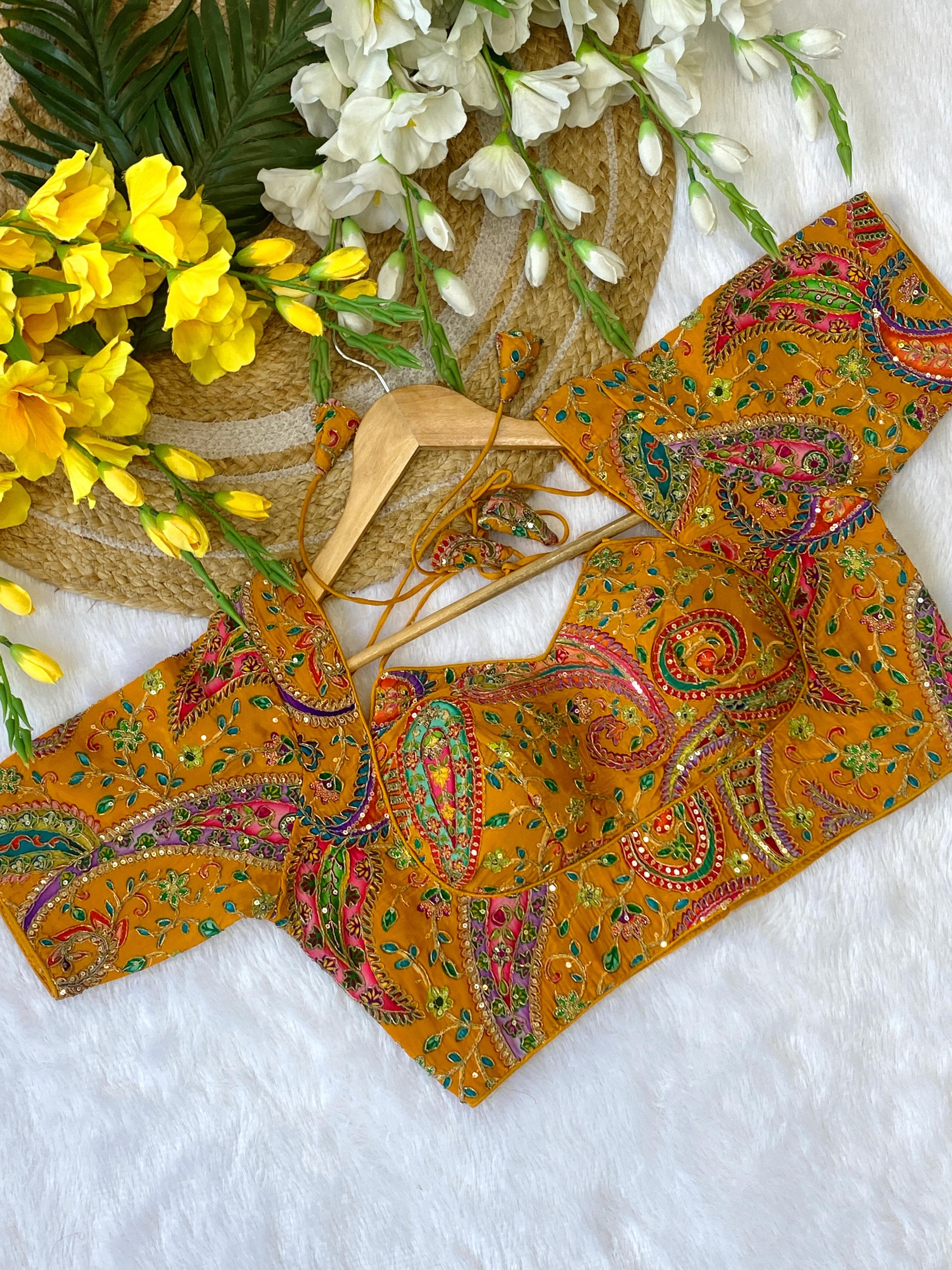 Yellow Pure Soft Indo Cotton Silk Bridal Blouse Sleevless Blouse Anant Tex Exports Pvt.Ltd..