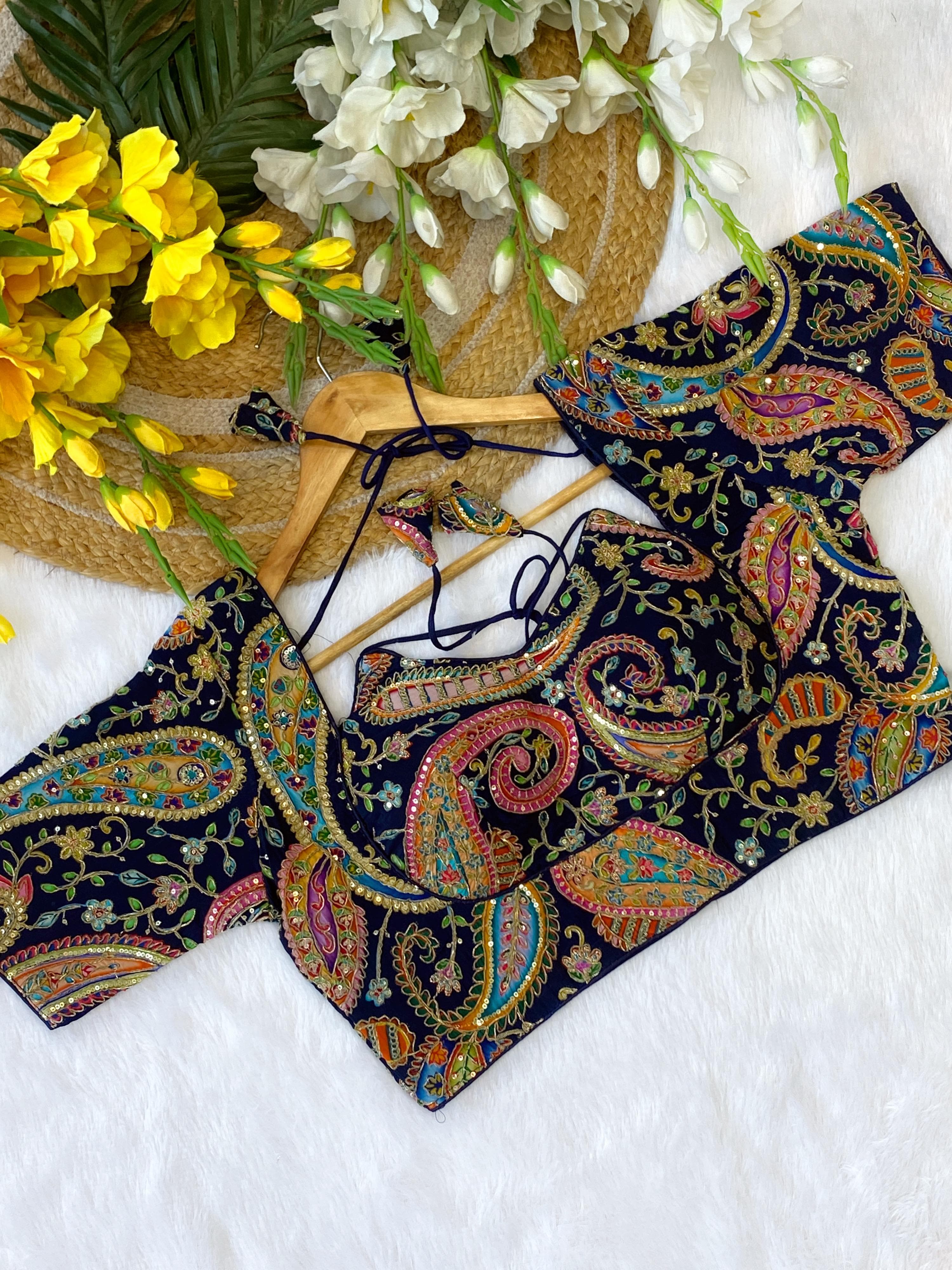 Navy Blue Pure Soft Indo Cotton Silk Bridal Blouse