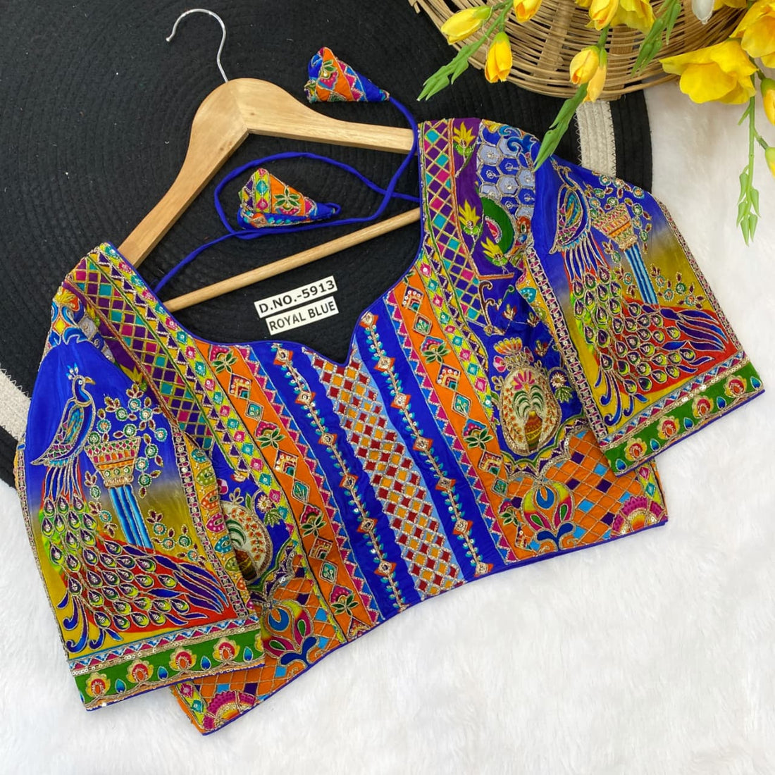 Blue Pure Soft Indo Cotton Silk Bridal Blouse Sleevless Blouse Anant Tex Exports Pvt.Ltd..