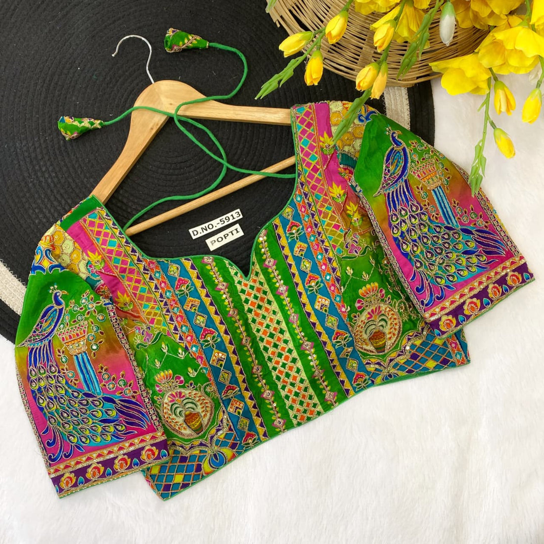 Green Pure Pure Soft Indo Cotton Silk Bridal Blouse Sleevless Blouse Anant Tex Exports Pvt.Ltd..