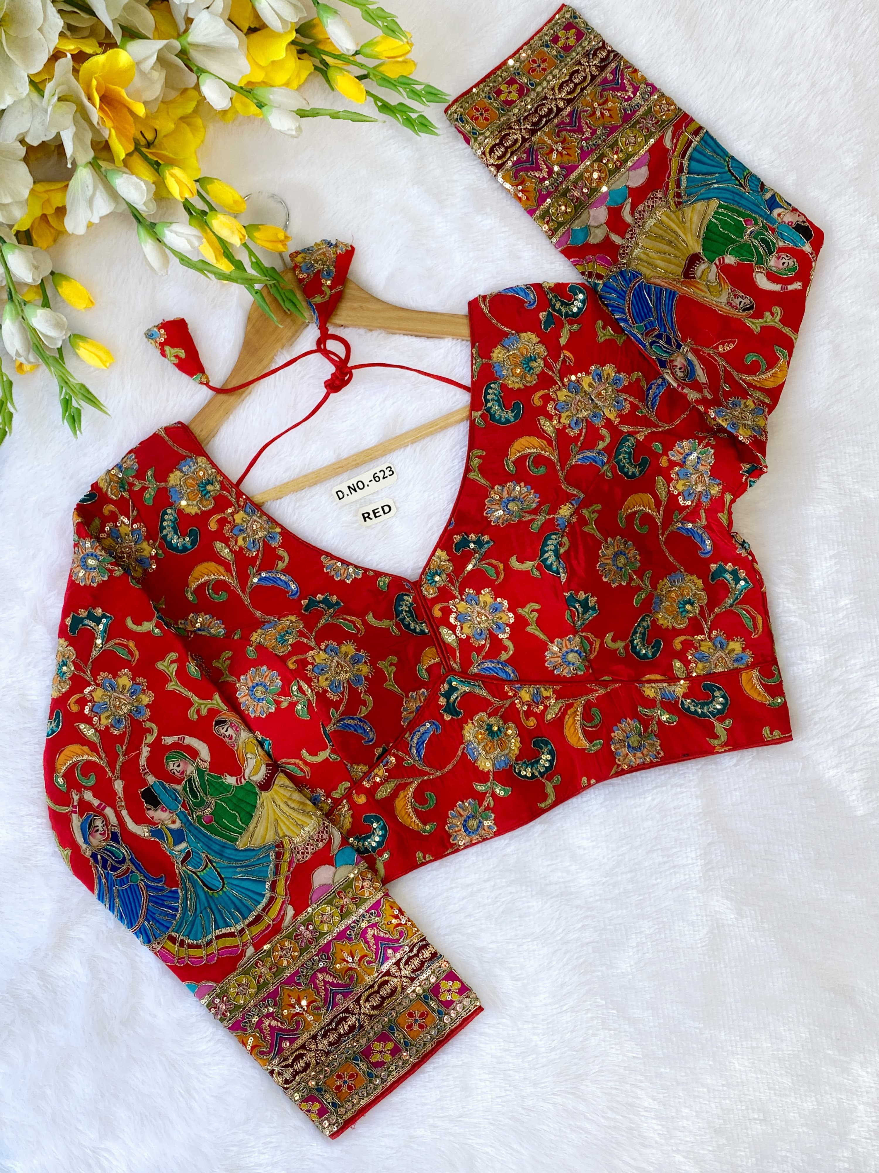 Red Pure Pure Soft Crep Viscose Silk Long Sleeves Bridal Blouse