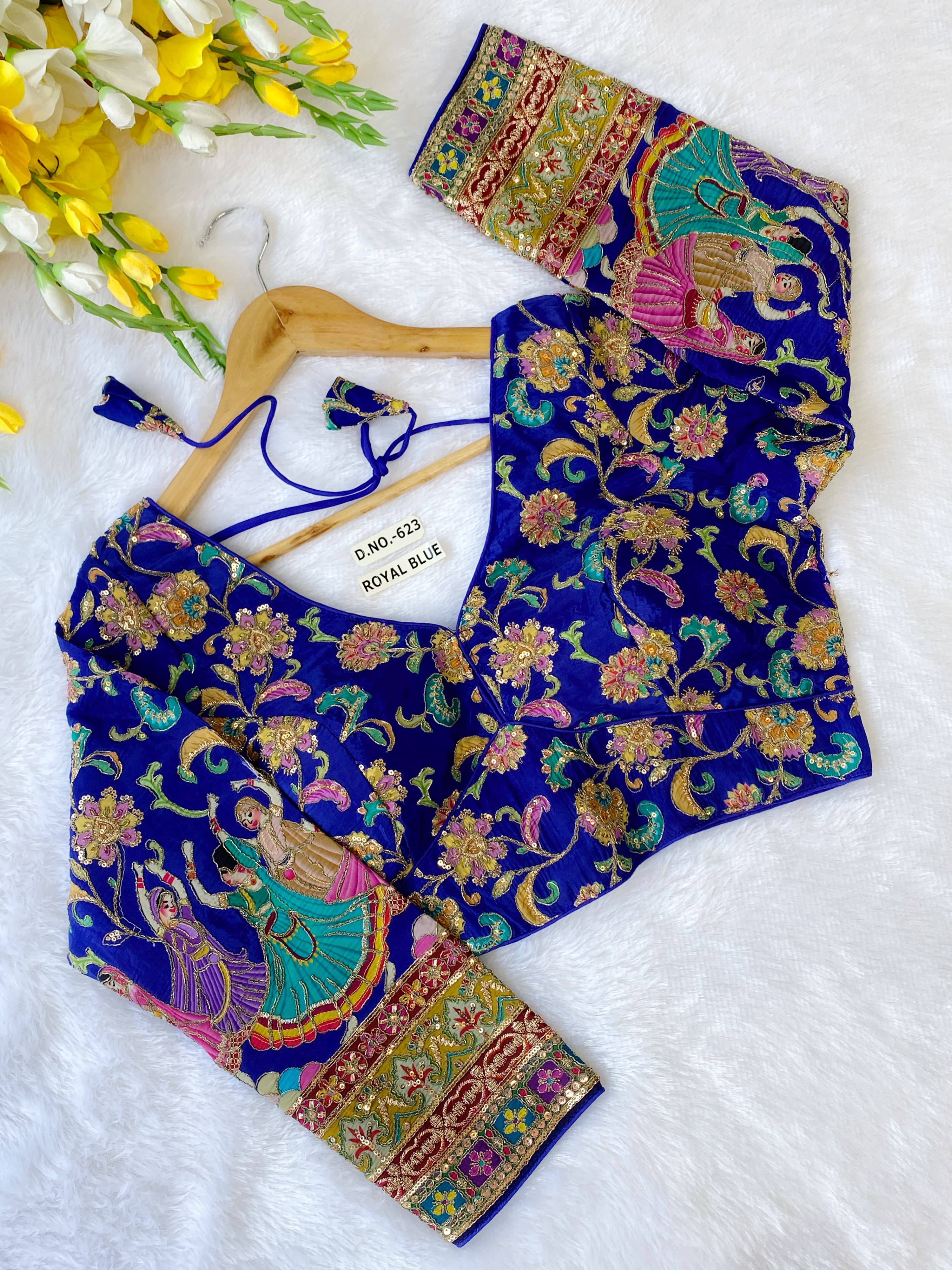 Royal Blue Pure Pure Soft Crep Viscose Silk Long Sleeves Bridal Blouse