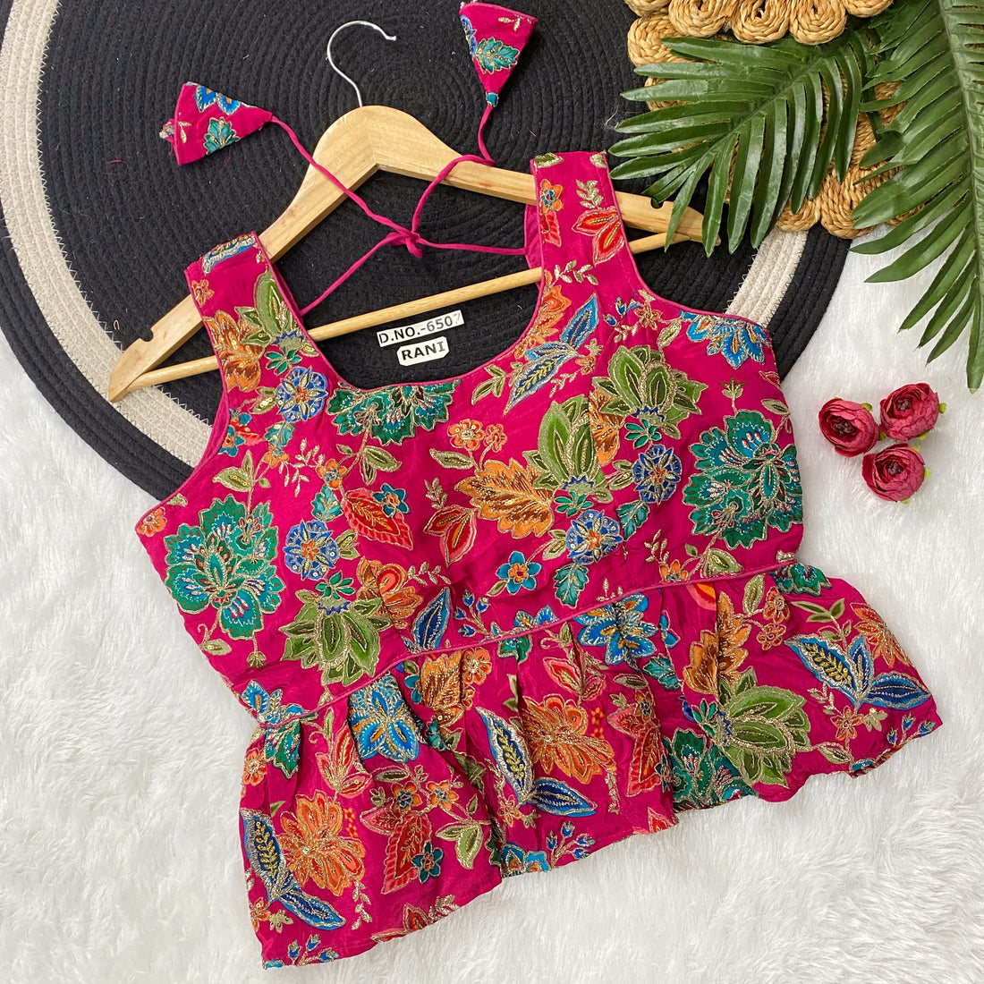 Rani Pure Crape Viscose Floral Print Half Sleeve Peplum Blouse Half Sleeve Anant Tex Exports Pvt.Ltd..
