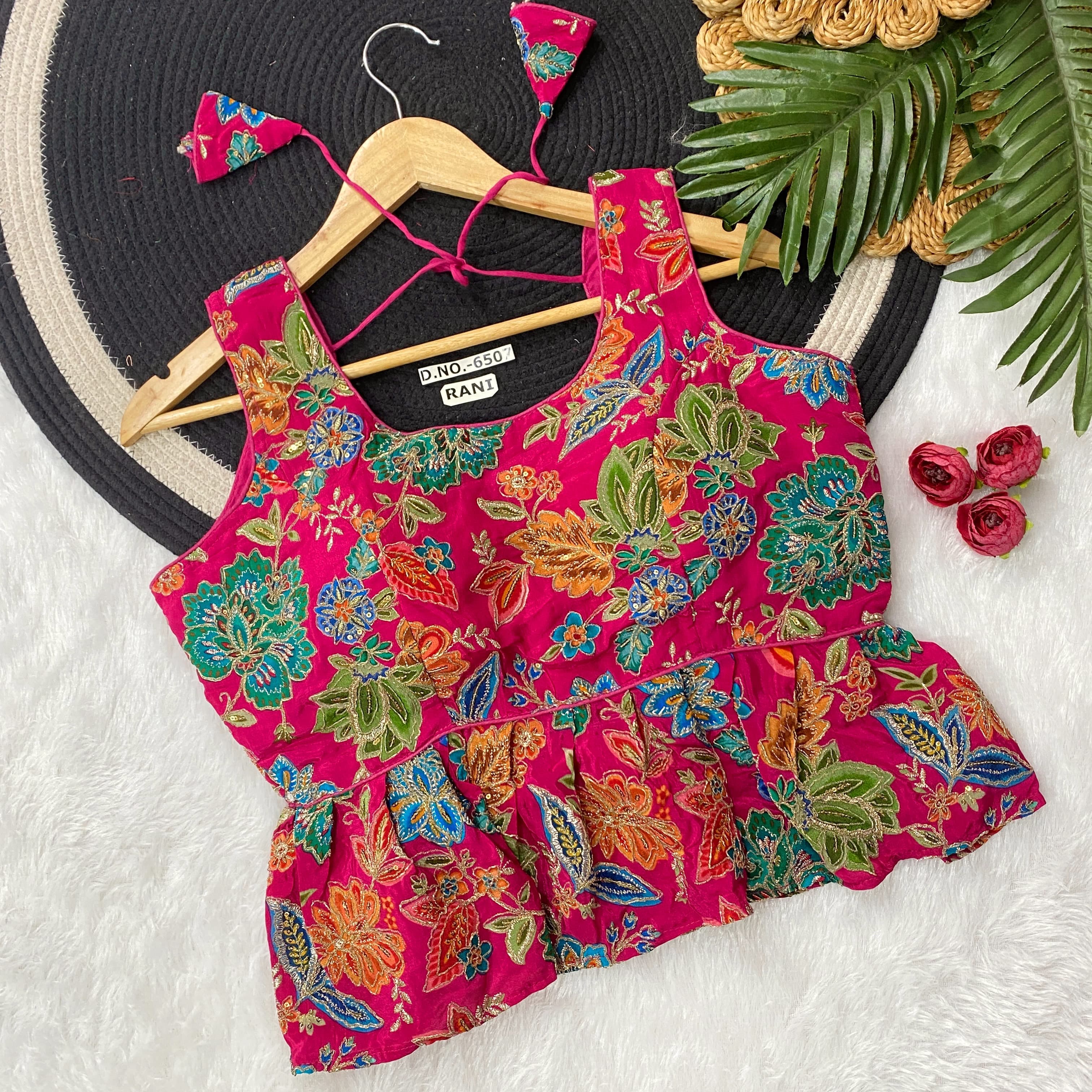 Rani Pure Crape Viscose Floral Print Half Sleeve Peplum Blouse Half Sleeve Anant Tex Exports Pvt.Ltd..