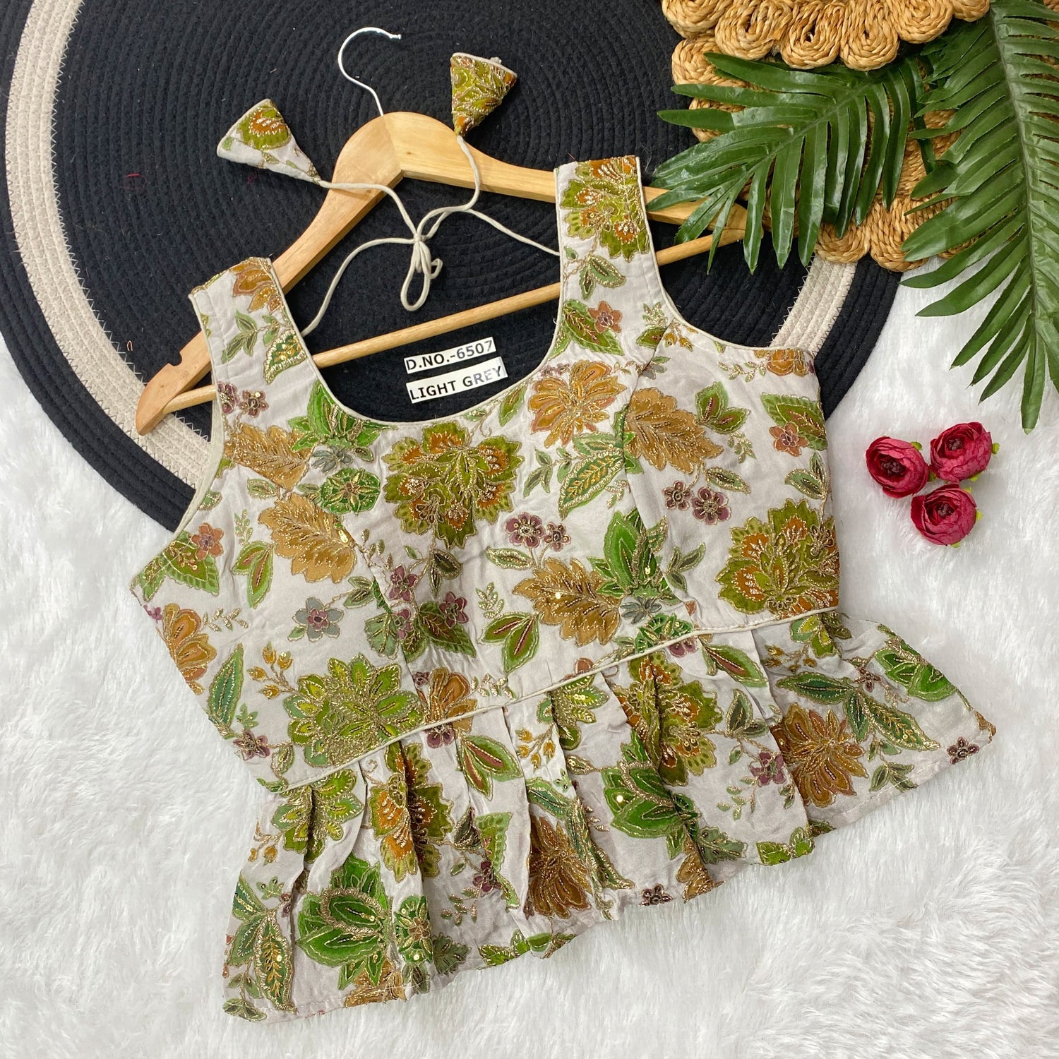 Light Grey Pure Crape Viscose Floral Print Half Sleeve Peplum Blouse Half Sleeve Anant Tex Exports Pvt.Ltd..