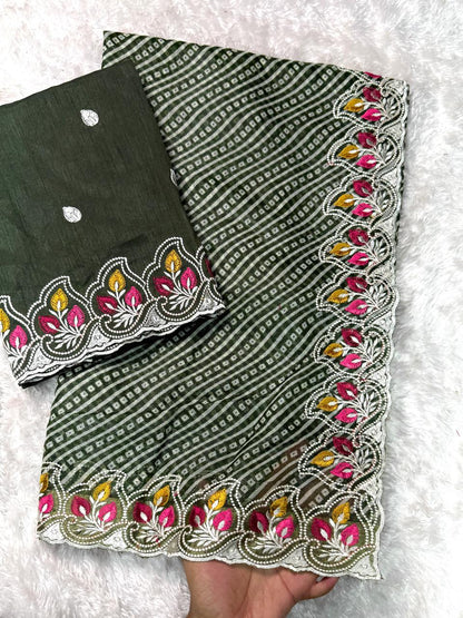 Green Pure Soft Cotton Satin Saree Tussar Cotton Saree Anant Tex Exports Pvt.Ltd..