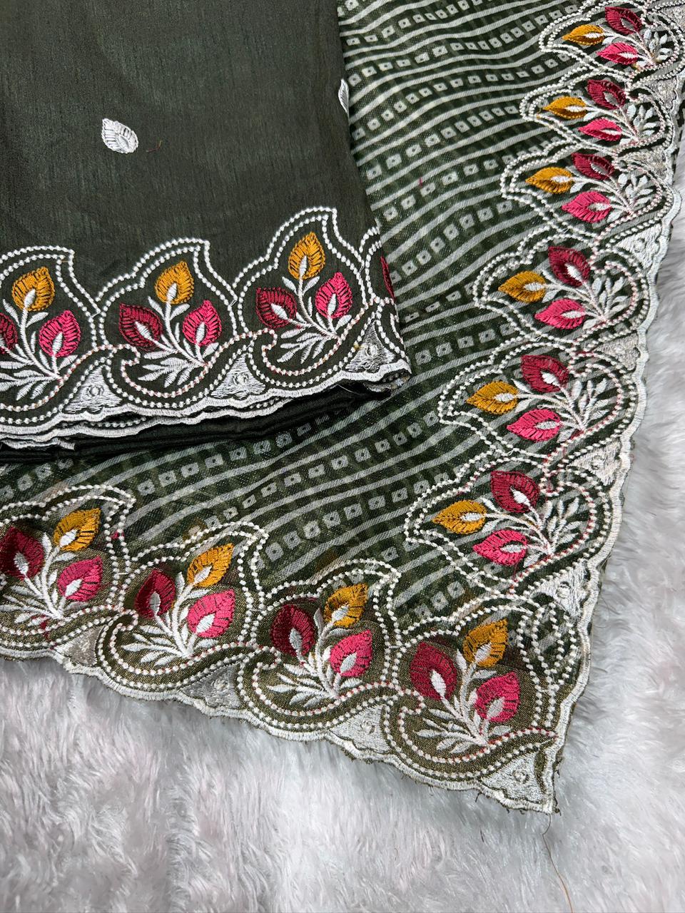 Green Pure Soft Cotton Satin Saree