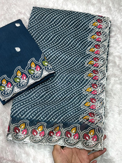 Blue Pure Soft Cotton Satin Saree Tussar Cotton Saree Anant Tex Exports Pvt.Ltd..