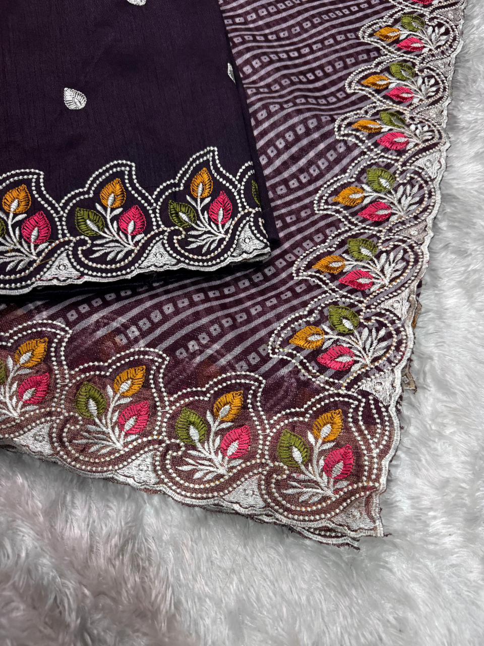 Wine Pure Soft Cotton Satin Saree