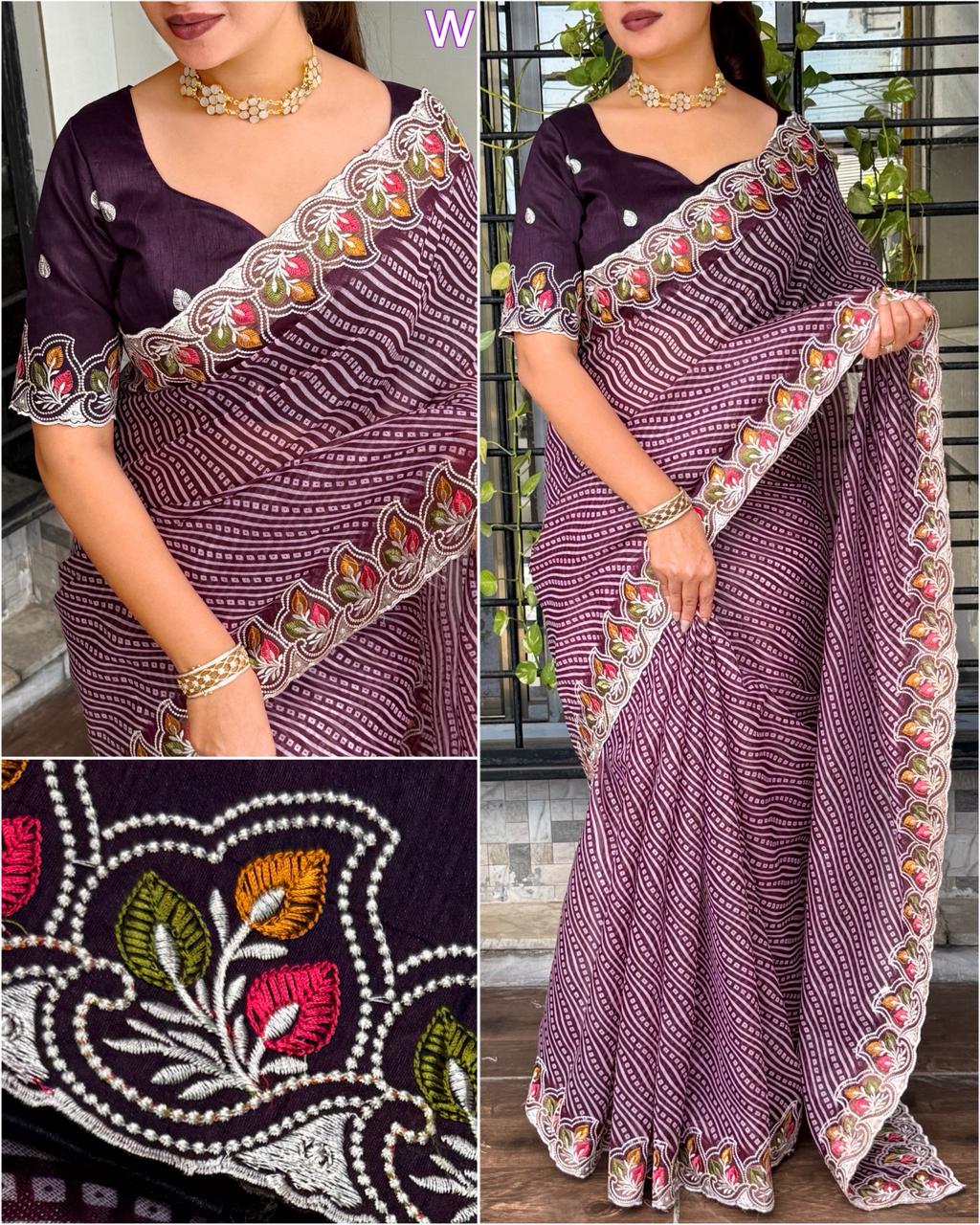 Wine Pure Soft Cotton Satin Saree