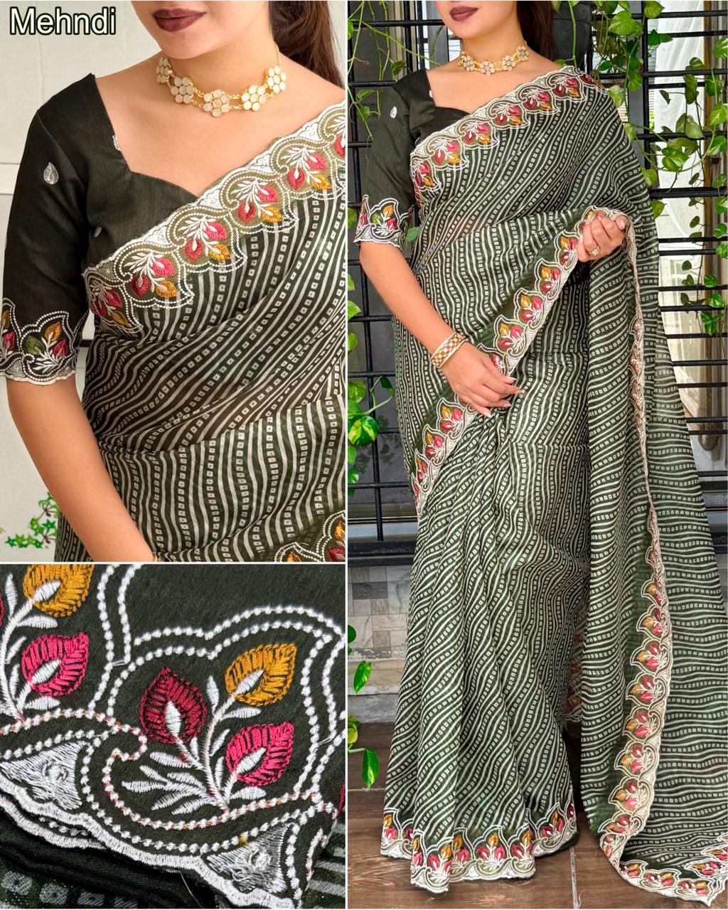 Green Pure Soft Cotton Satin Saree Tussar Cotton Saree Anant Tex Exports Pvt.Ltd..