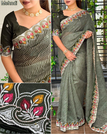 Green Pure Soft Cotton Satin Saree Tussar Cotton Saree Anant Tex Exports Pvt.Ltd..