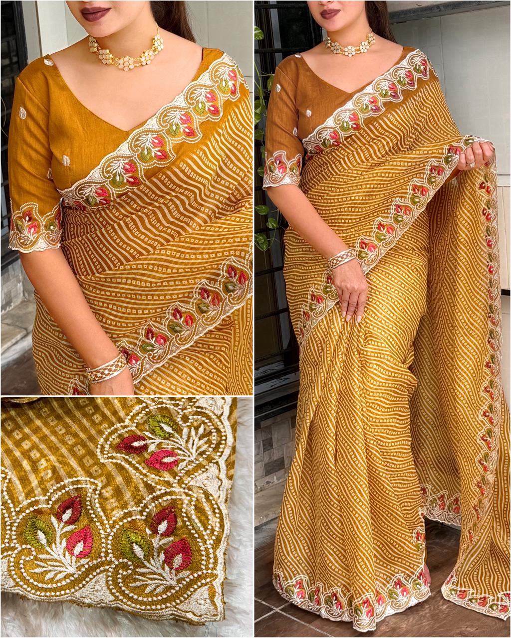 Yellow Pure Soft Cotton Satin Saree