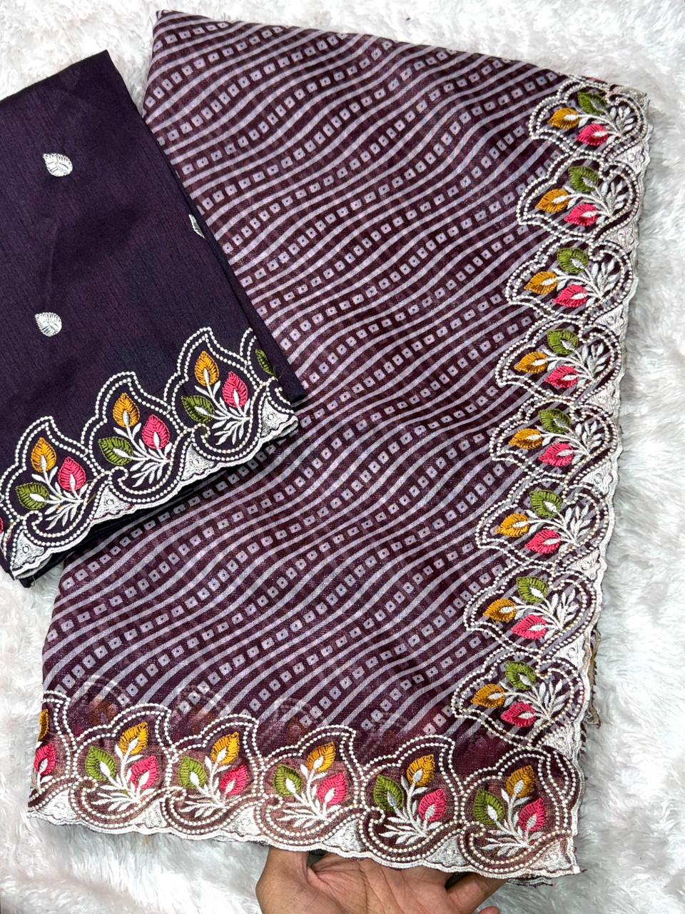 Wine Pure Soft Cotton Satin Saree