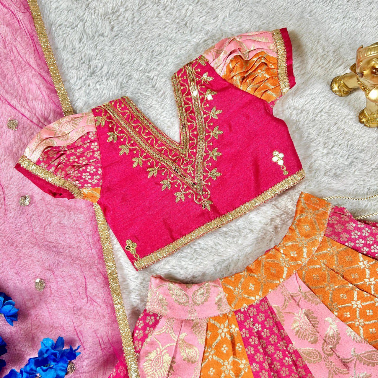 Multicolour Pure Heavy Mono Banglory Weaving Kids Girl&