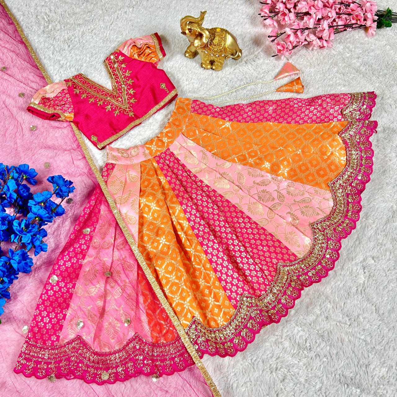 Multicolour Pure Heavy Mono Banglory Weaving Kids Girl's Lehenga Choli
