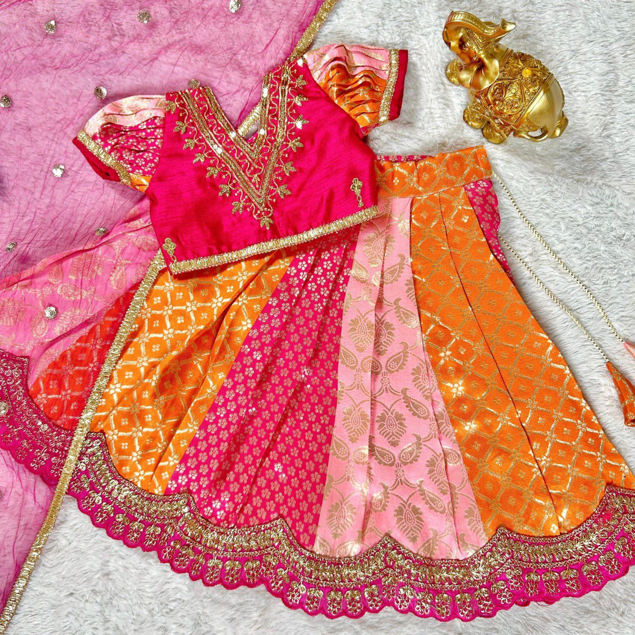 Multicolour Pure Heavy Mono Banglory Weaving Kids Girl&