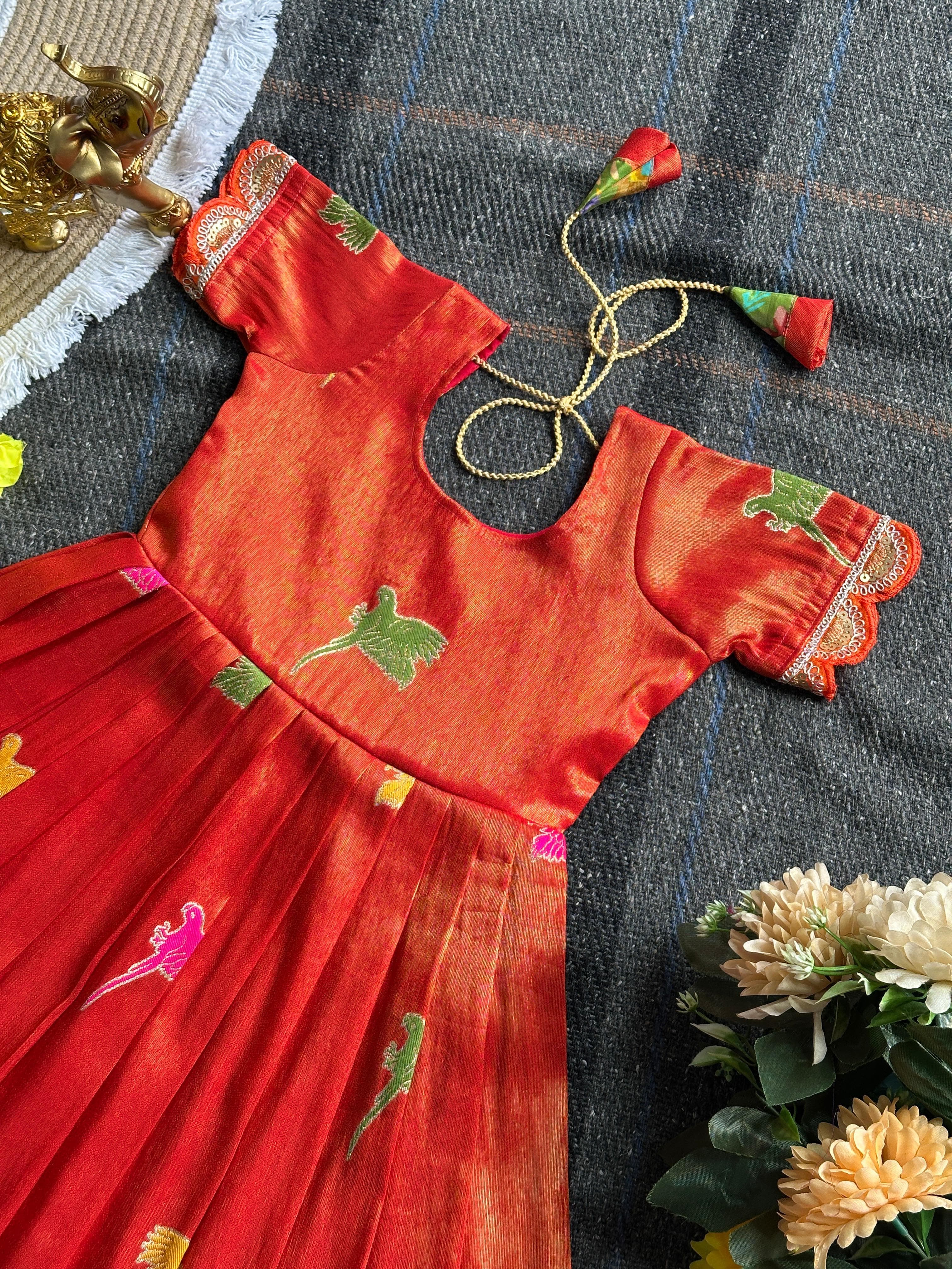 Orange Pure Viscose Tissue Silk Kids Girl's Gown