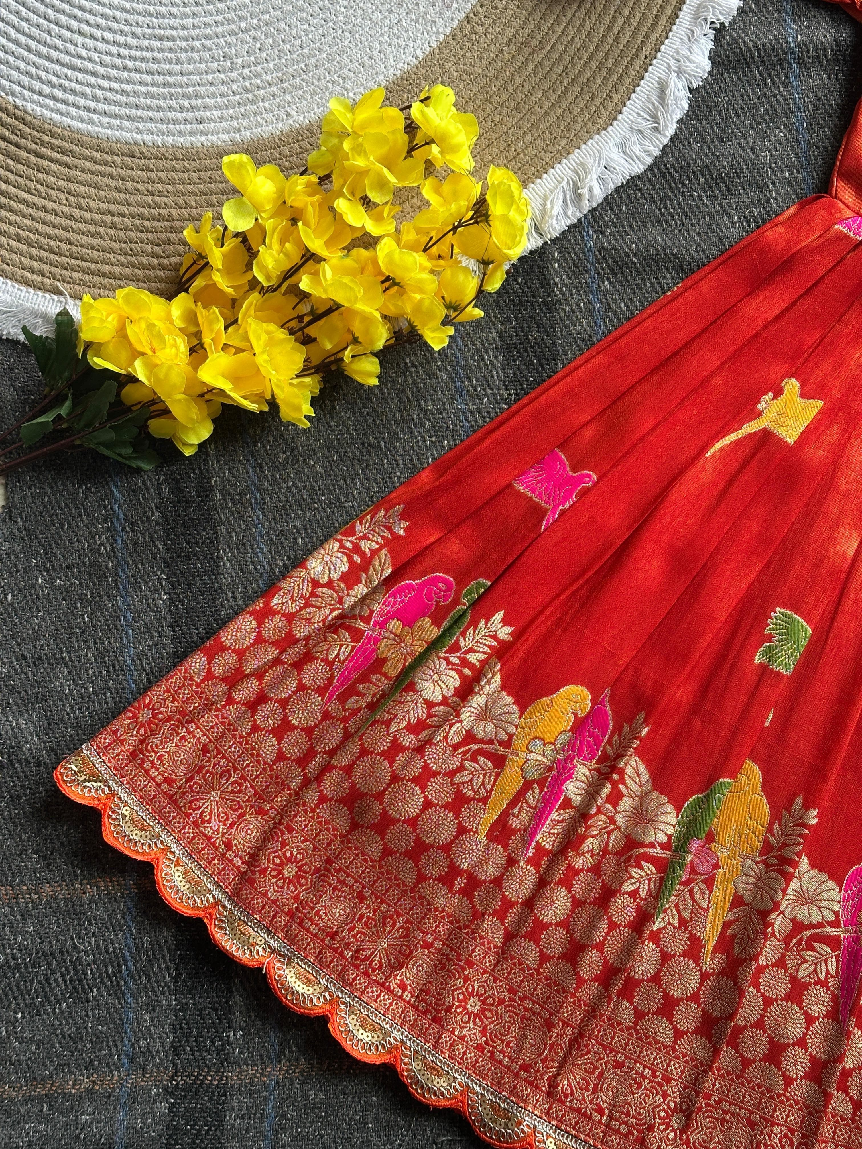 Orange Pure Viscose Tissue Silk Kids Girl's Gown