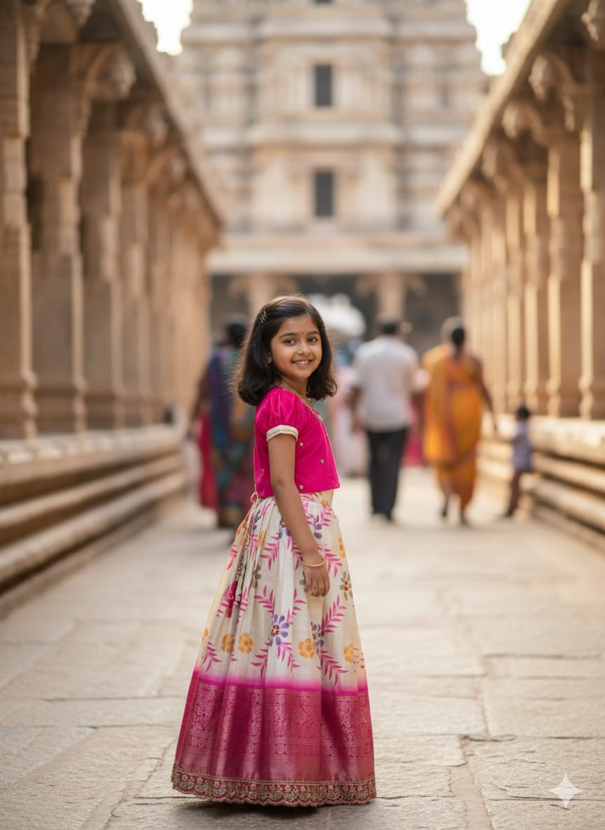 Pink Pure Silk Coconut Kids Girl's Lehenga Choli