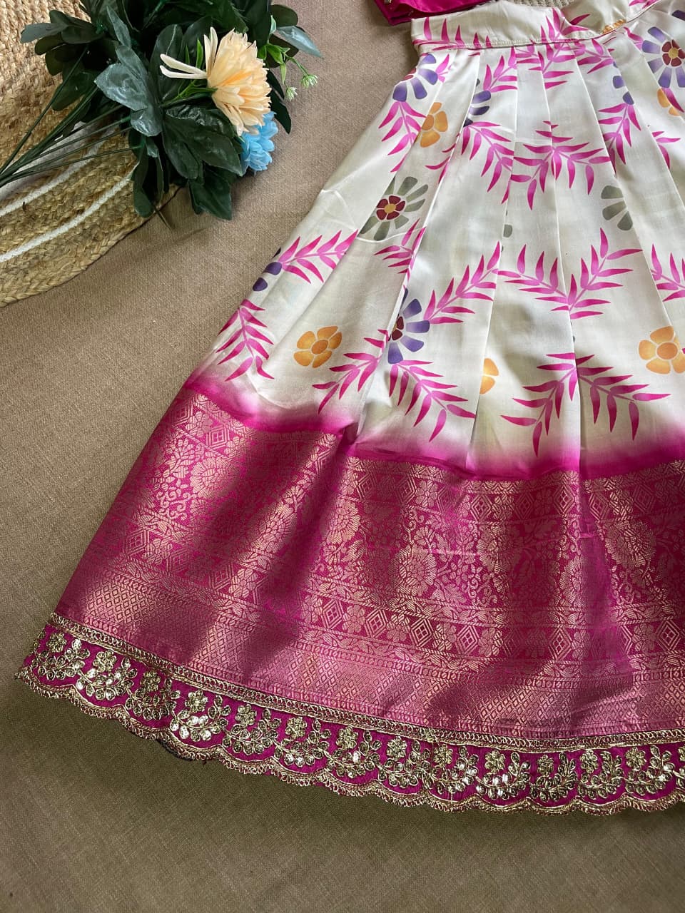 Pink Pure Silk Coconut Kids Girl's Lehenga Choli