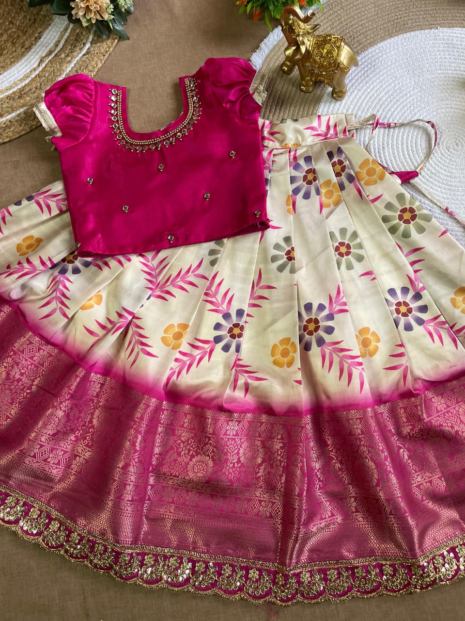 Pink Pure Silk Coconut Kids Girl's Lehenga Choli