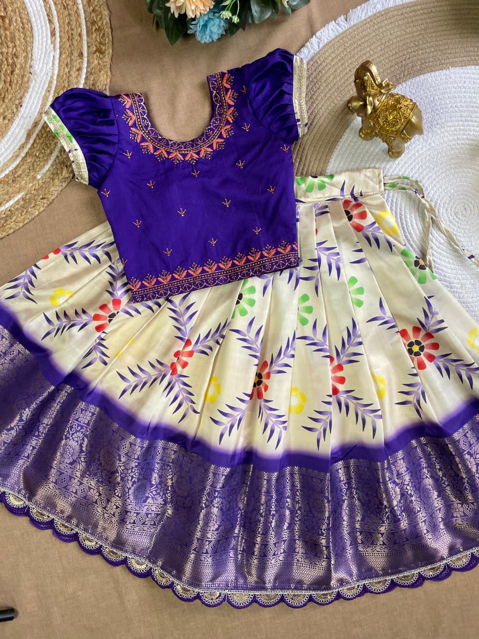 Blue Pure Silk Coconut Kids Girl's Lehenga Choli