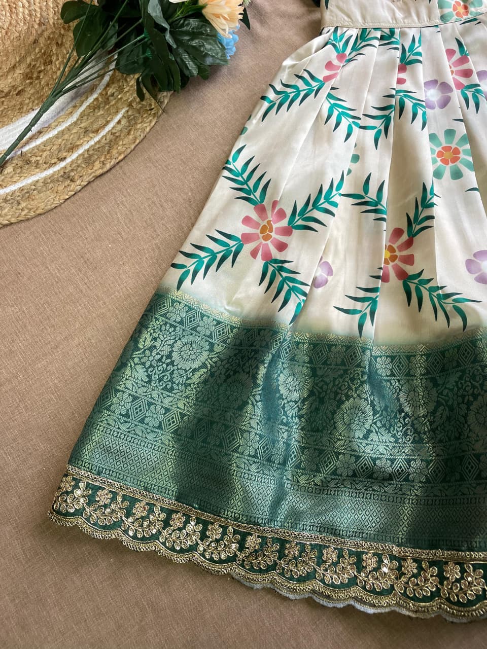 Green Pure Silk Coconut Kids Girl's Lehenga Choli