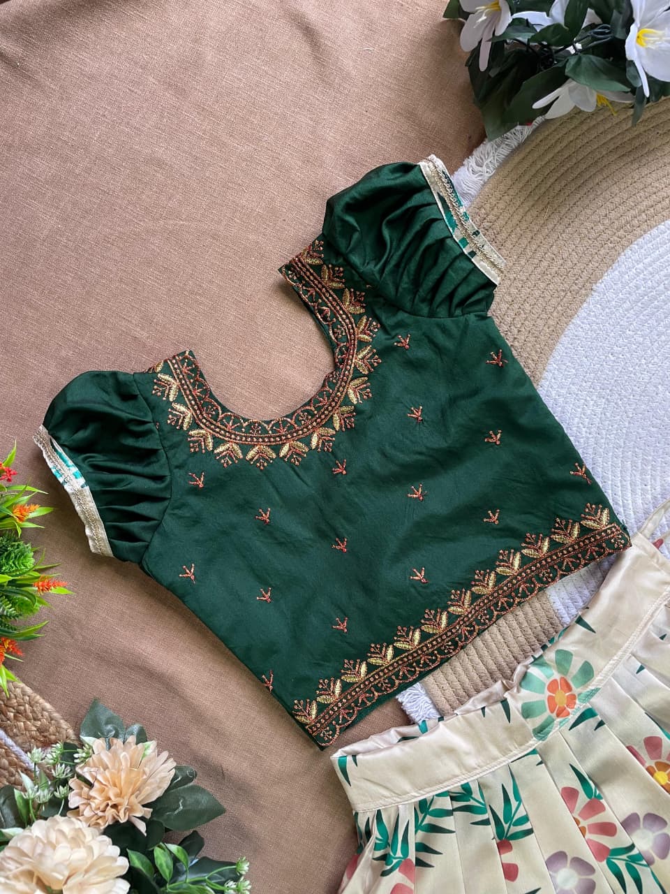 Green Pure Silk Coconut Kids Girl's Lehenga Choli