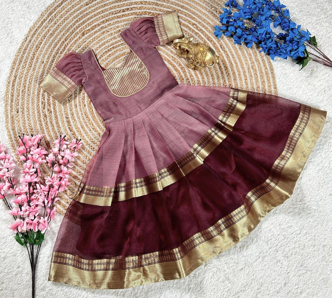 Brown Pure Mysore Tissue Silk Kids Girl&