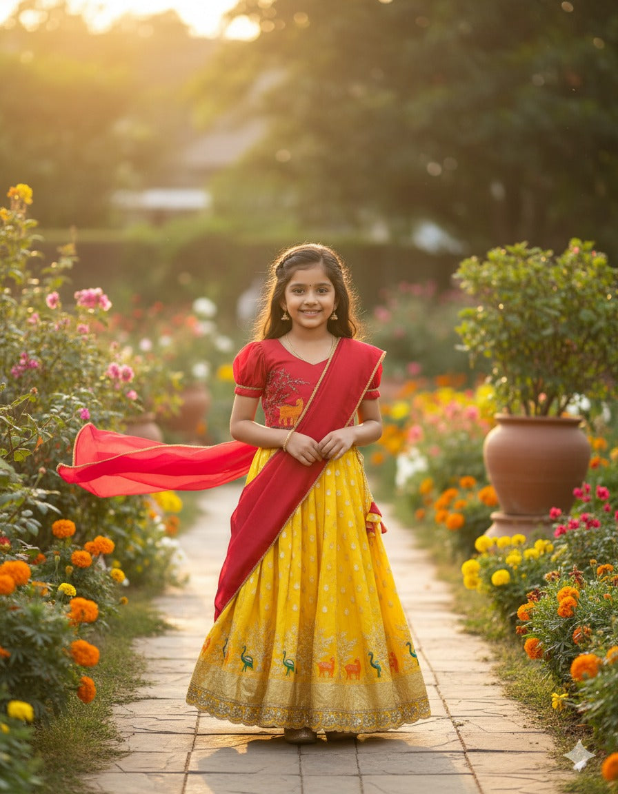 Yellow Pure Chinnon Silk Kids Girl&