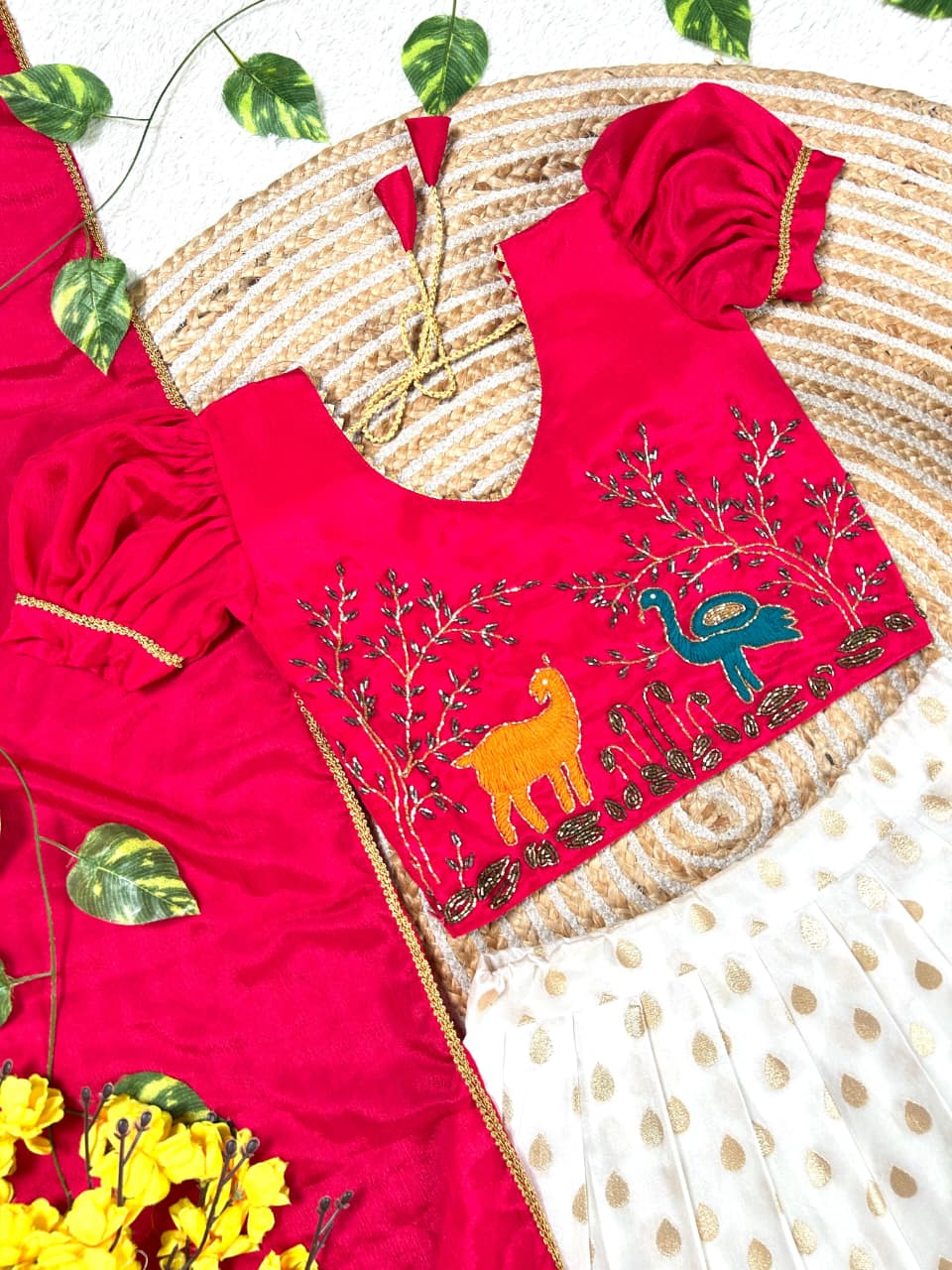 White Pure Chinnon Silk Kids Girl's Lehenga Choli